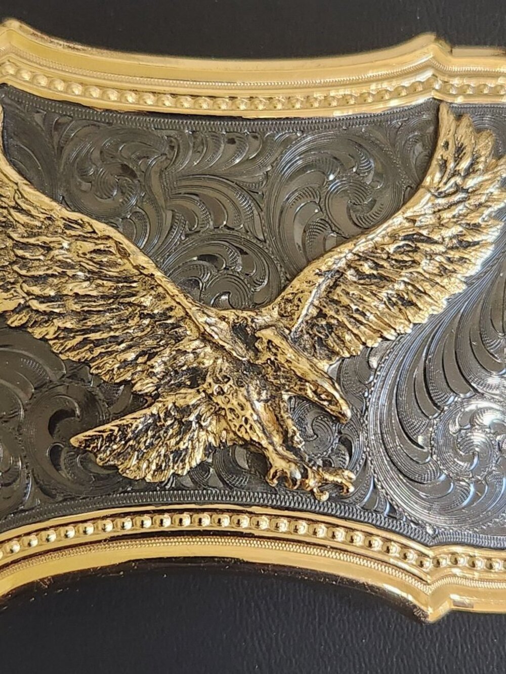 Vintage Montana Silversmiths Gold & Silver Eagle Western Belt Buckle Vintage Des - Picture 2 of 3